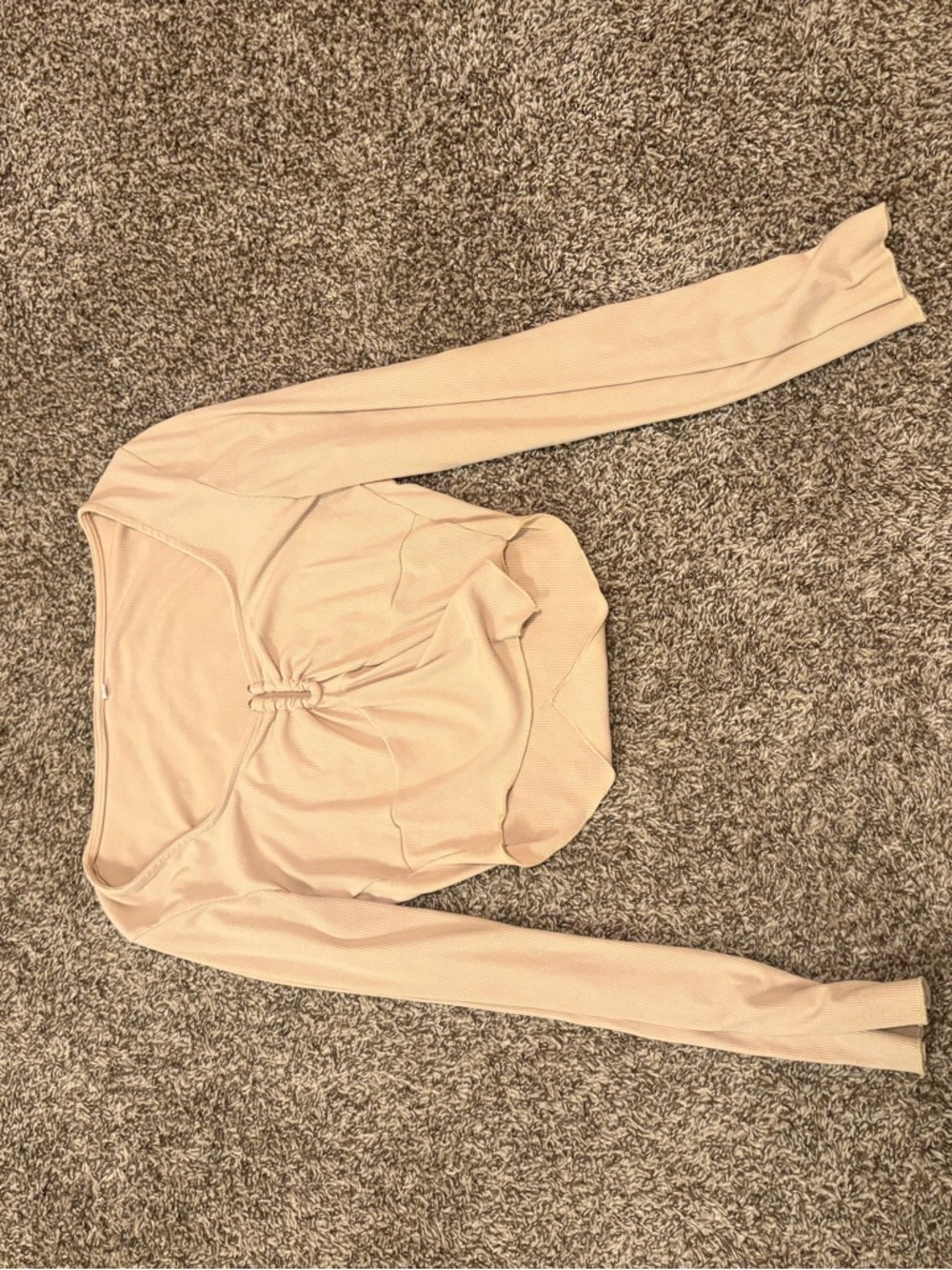 Twist-Front Long Sleeve Crop Top - Beige